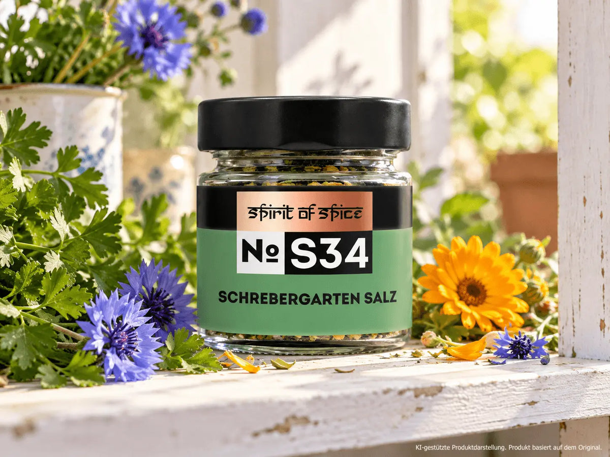 Schrebergartensalz von Spirit of Spice mit Petersilie, Kornblume und Ringelblume.