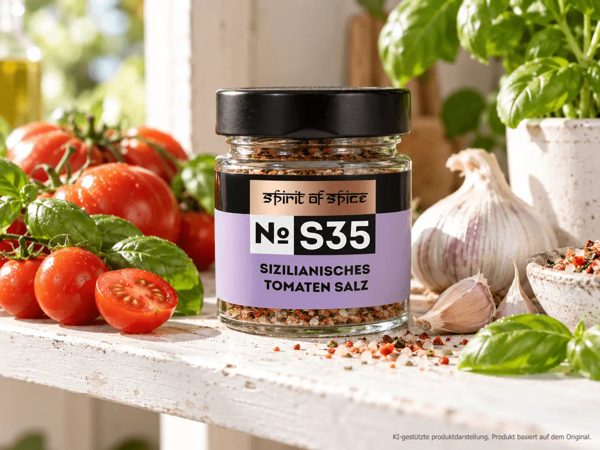 Sizilianisches Tomatensalz von Spirit of Spice mit Tomaten, Basilikum und Knoblauch
